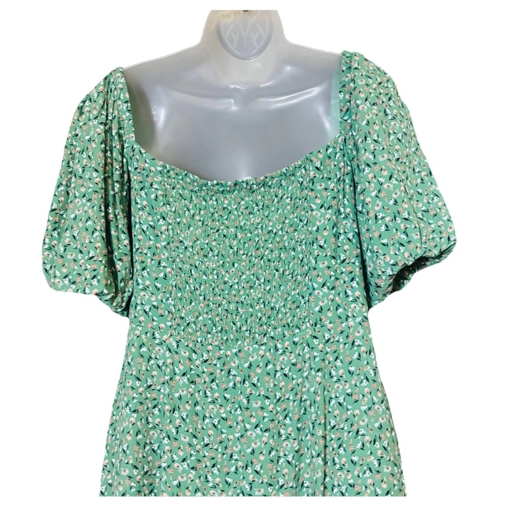 ASTR The Label Green Floral Square Neck Bubble Sleeve Midi Dress - Size XL - Picture 6 of 14